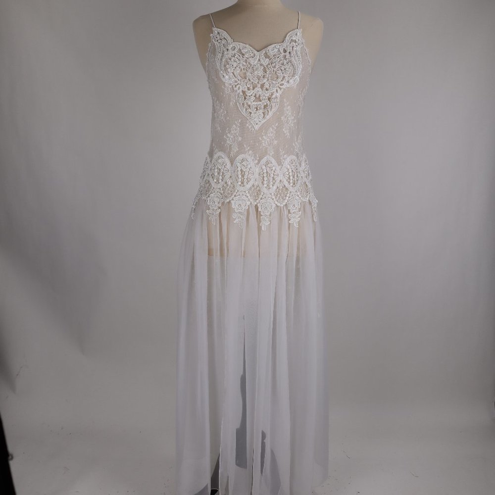 🌺 Vtg Jessica McClintock White Bridal Lace Nightgown Negligee Victorian Dress S - Picture 1 of 15